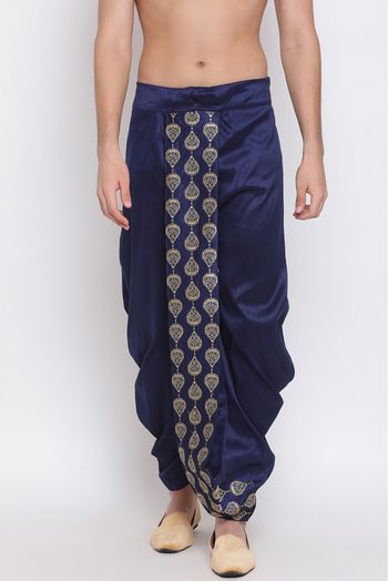 Silk Blend Festival Wear Dhoti In Navy Blue Colour - BM4352089