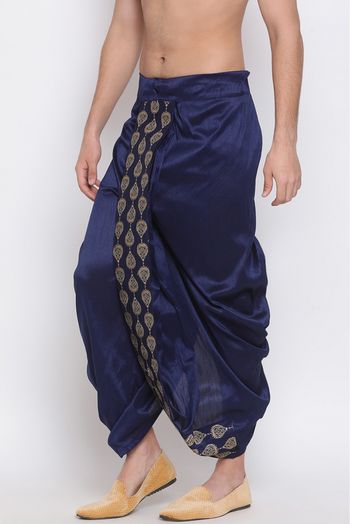 Silk Blend Festival Wear Dhoti In Navy Blue Colour - BM4352089