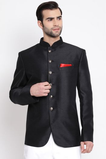 Silk Blend Festival Wear Jodhpuri In Black Colour - KP4352160