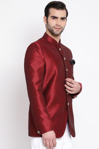 Silk Blend Festival Wear Jodhpuri In Maroon Colour - KP4352161