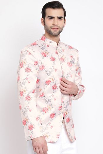 Silk Blend Festival Wear Jodhpuri In Peach Colour - KP4352158