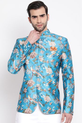 Silk Blend Festival Wear Jodhpuri In Turquoise Blue Colour - KP4352159