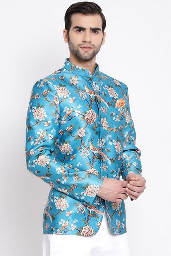 Silk Blend Festival Wear Jodhpuri In Turquoise Blue Colour - KP4352159