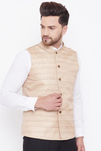 Silk Blend Festival Wear Nehru Jacket In Beige Colour - JK4352261