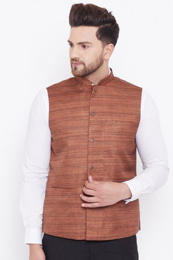 Silk Blend Festival Wear Nehru Jacket In Coffee Brown Colour - JK4352260