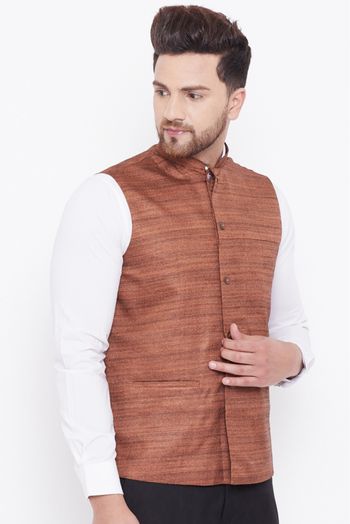 Silk Blend Festival Wear Nehru Jacket In Coffee Brown Colour - JK4352260