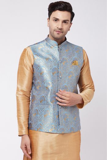 Silk Blend Festival Wear Nehru Jacket In Grey Colour - JK4352426