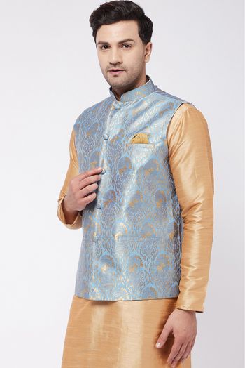 Silk Blend Festival Wear Nehru Jacket In Grey Colour - JK4352426