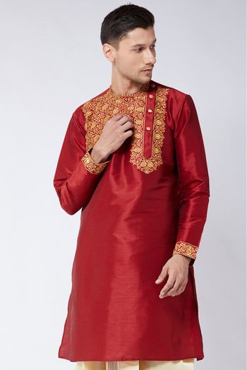 Silk Blend Festival Wear Only Kurta In Maroon Colour - KP4352418