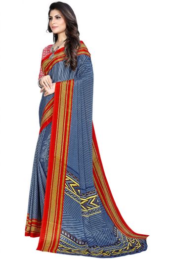 Silk Blend Printed Saree In Blue Colour - SR4840354