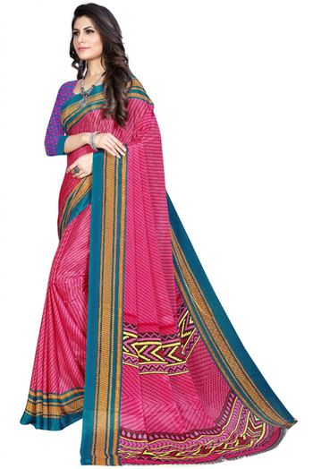 Silk Blend Printed Saree In Dark Pink Colour - SR4840356