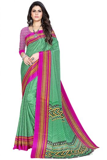 Silk Blend Printed Saree In Green Colour - SR4840355