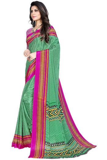 Silk Blend Printed Saree In Green Colour - SR4840355