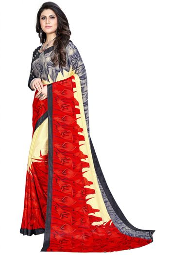 Silk Blend Printed Saree In Multicolour - SR4840351