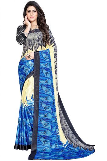 Silk Blend Printed Saree In Multicolour - SR4840352