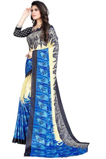 Silk Blend Printed Saree In Multicolour - SR4840352