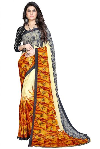 Silk Blend Printed Saree In Multicolour - SR4840353