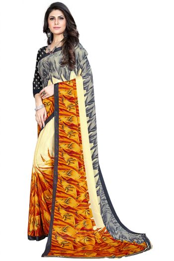 Silk Blend Printed Saree In Multicolour - SR4840353