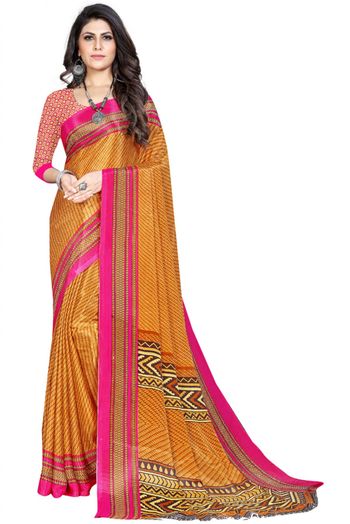 Silk Blend Printed Saree In Mustard Colour - SR4840357