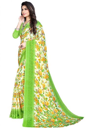 Silk Blend Printed Saree In Off White Colour - SR4840358