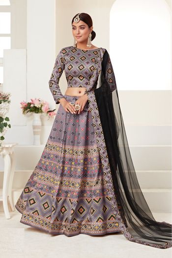 Silk Digital Print Lehenga Choli In Light Grey Colour - LD3880400