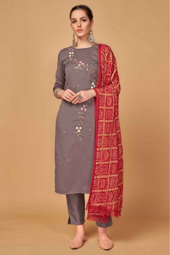 Silk Embroidery Pant Style Suit In Light Burgundy Colour - SM1357456