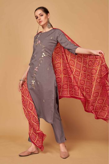 Silk Embroidery Pant Style Suit In Light Burgundy Colour - SM1357456