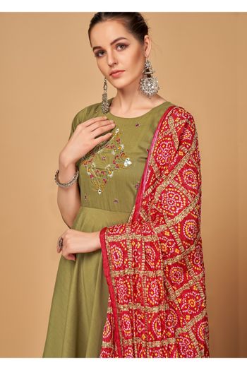 Silk Embroidery Sharara Suit In Mehendi Green Colour - SM1357455