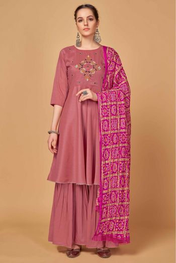Silk Embroidery Sharara Suit In Pink Colour - SM1357457