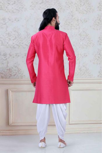 Silk Festival Wear Dhoti Sherwani In Rani Pink Colour - SH5600030