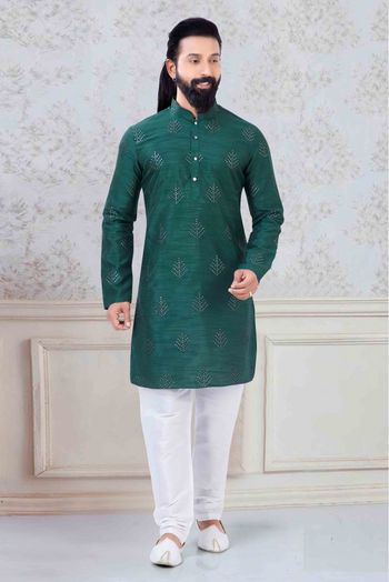 Silk Festival Wear Kurta Pajama In Green Colour - KP5600003