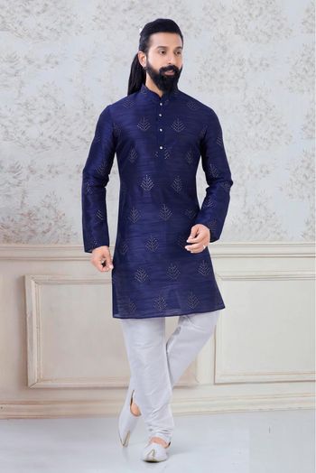 Silk Festival Wear Kurta Pajama In Navy Blue Colour - KP5600008