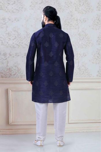 Silk Festival Wear Kurta Pajama In Navy Blue Colour - KP5600008