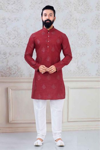 Silk Festival Wear Kurta Pajama In Red Colour - KP5600001