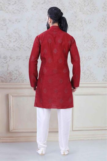 Silk Festival Wear Kurta Pajama In Red Colour - KP5600001