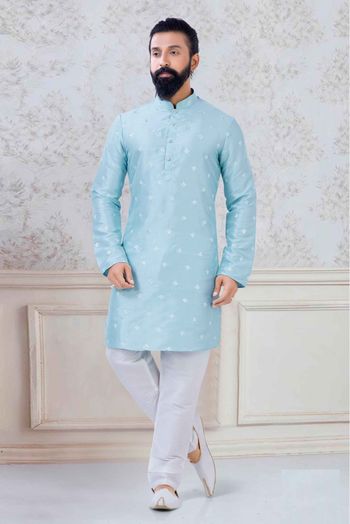 Silk Festival Wear Kurta Pajama In Sky Blue Colour - KP5600006