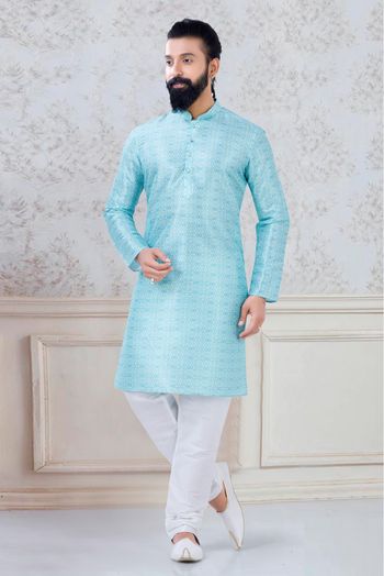 Silk Festival Wear Kurta Pajama In Sky Blue Colour - KP5600012