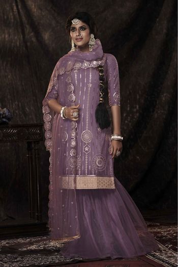 Soft Net Sequins Work Sharara Suit In Purple Colour - SM4900939