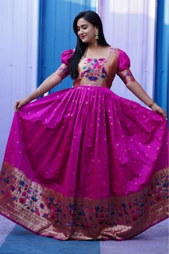 Latest design long gown Kids Pattu Long Gown Pink