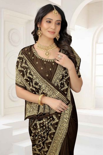Vichitra Silk Embroidery Saree In Mehendi Green Colour - SR1543516