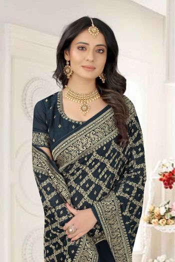 Vichitra Silk Embroidery Saree In Teal Colour - SR1543512
