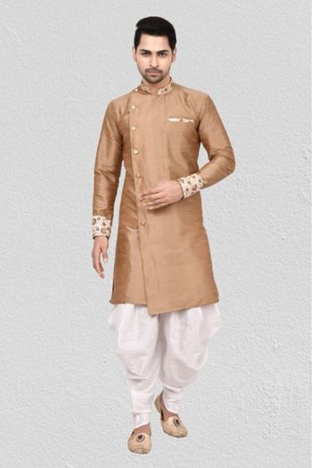 Art Silk Dhoti Kurta In Dark Beige Colour - KP5750181