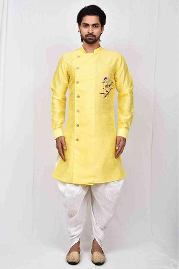 Art Silk Dhoti Sherwani In Yellow Colour - SH5750009