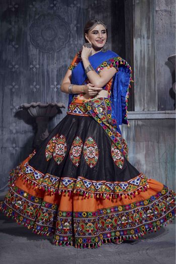 Art Silk Embroidery Lehenga Choli In Black And Orange Colour - LD3880548
