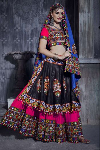 Art Silk Embroidery Lehenga Choli In Black And Pink Colour - LD3880547