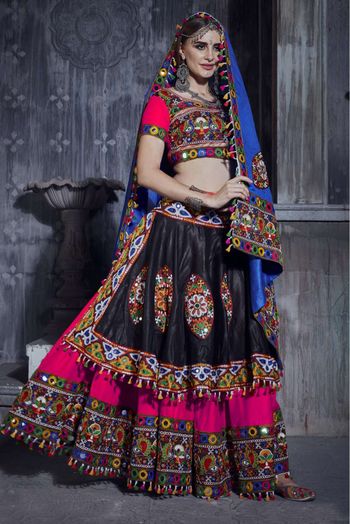 Buy Rani Pink Black Pure Silk Wedding Wear Digital Printed Lehenga Choli  Online From Wholesale Salwar.