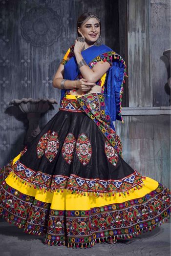 Art Silk Embroidery Lehenga Choli In Black And Yellow Colour - LD3880546