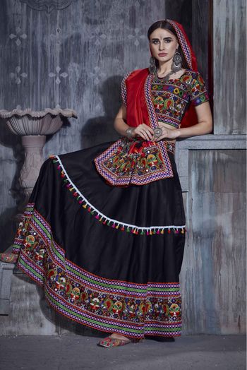 Art Silk Embroidery Lehenga Choli In Black Colour - LD3880543