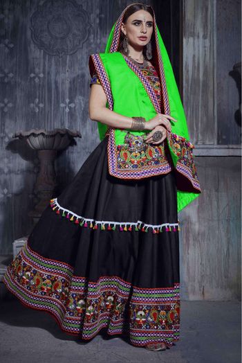 Art Silk Embroidery Lehenga Choli In Black Colour - LD3880544