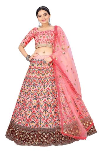 Art Silk Embroidery Lehenga Choli In Pink Colour - LD5416132